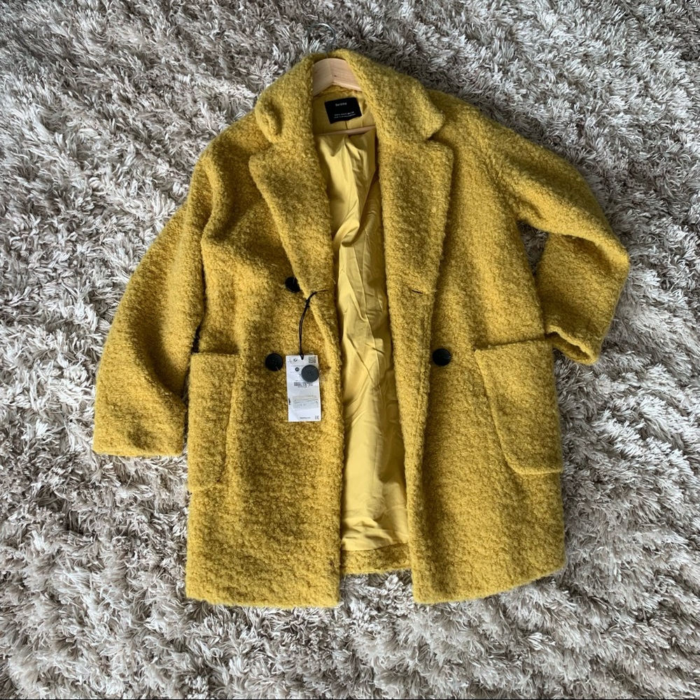 Bershka Yellow Curly Wool Teddy Coat